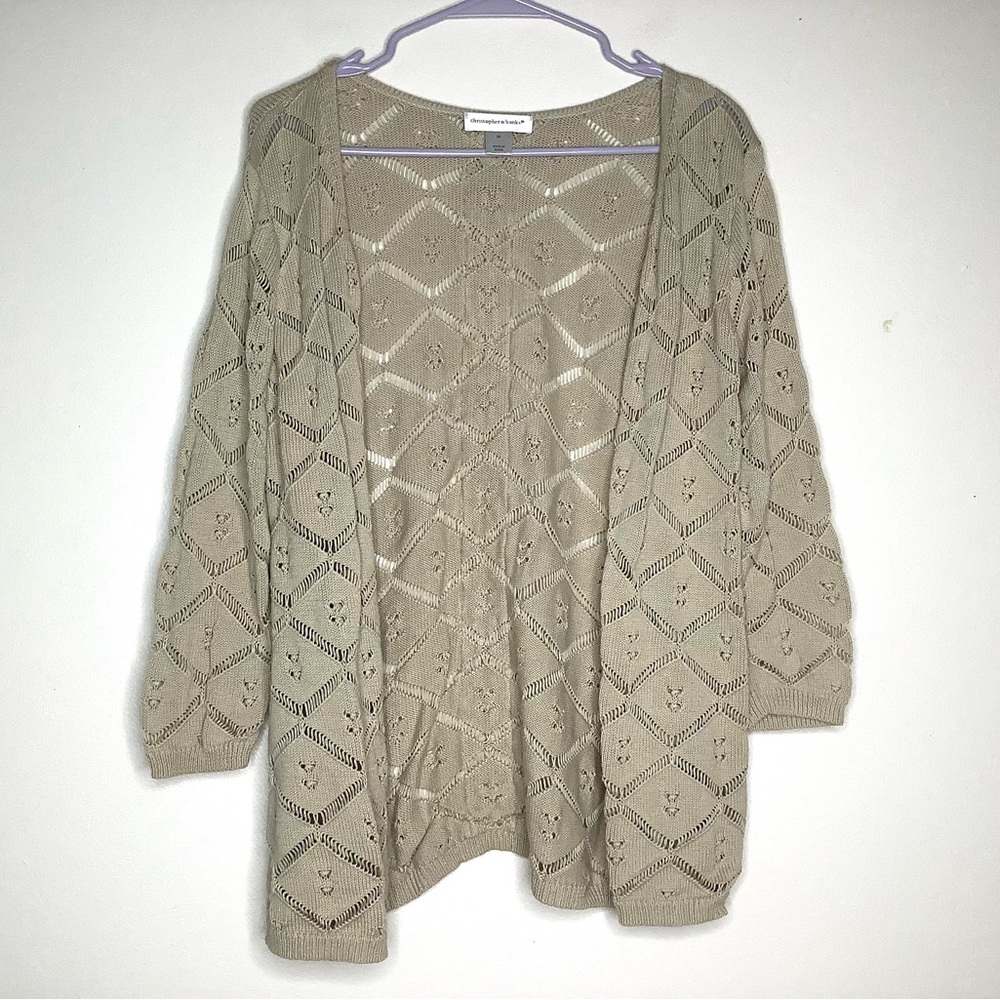 < Christopher & Banks Beige Crochet Knit Sweater Cardigan > - Picture 1 of 5